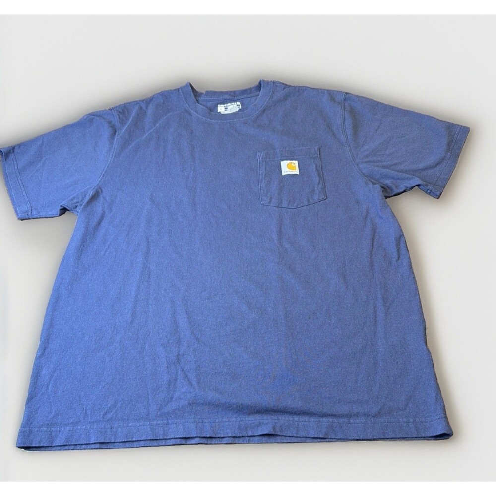 Carhartt K87 Pocket T Shirt Mens L Navy Blue Loose Fit Workwear Heavyweight Tee